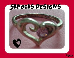 Silver Tone October Color Birthstone Crystal Heart Design Ring Size 5