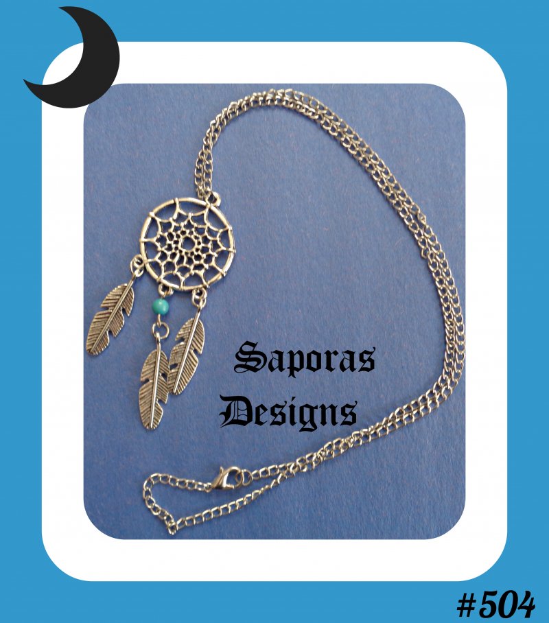 Image 0 of Silver Tone Dream Catcher Design Necklace With Blue Bead Native Tribal Design