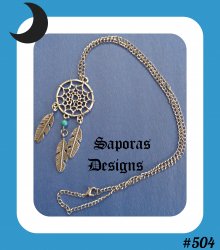 Silver Tone Dream Catcher Design Necklace With Blue Bead Native Tribal Design