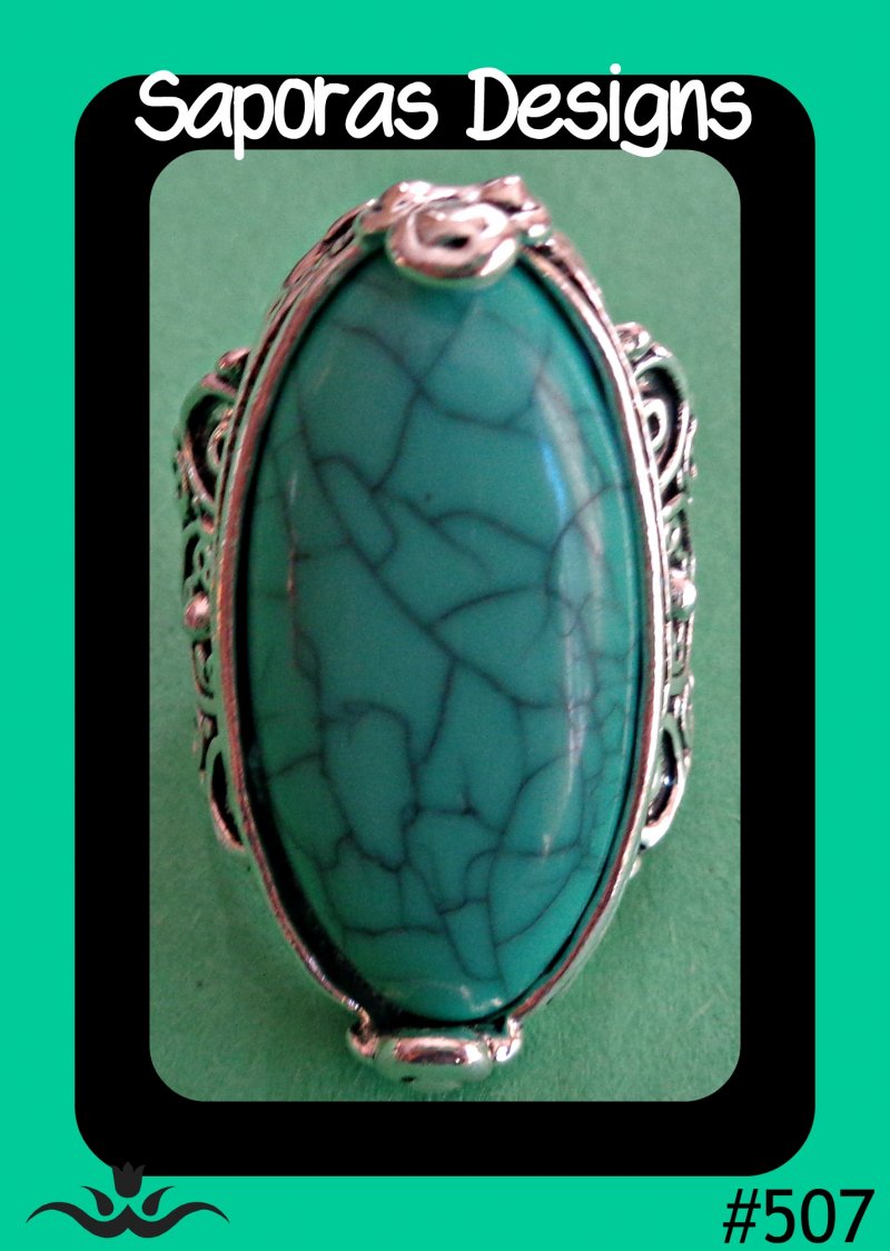 Image 0 of Tibetan Silver & Turquoise Size 7 Ring Native Ethnic Tribal Bohemian Design