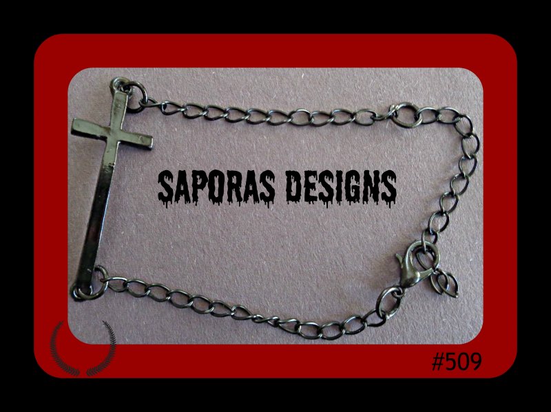 Image 0 of Black Chain Bracelet With Cross Design Biker Gothic Punk Rock Religious Style