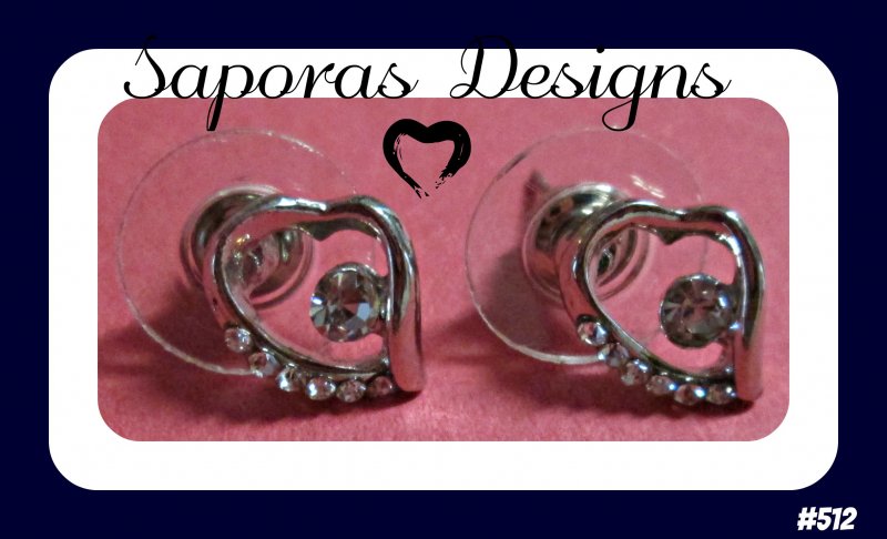 Image 0 of 18KRP Heart Design Stud Earrings With Clear Crystals
