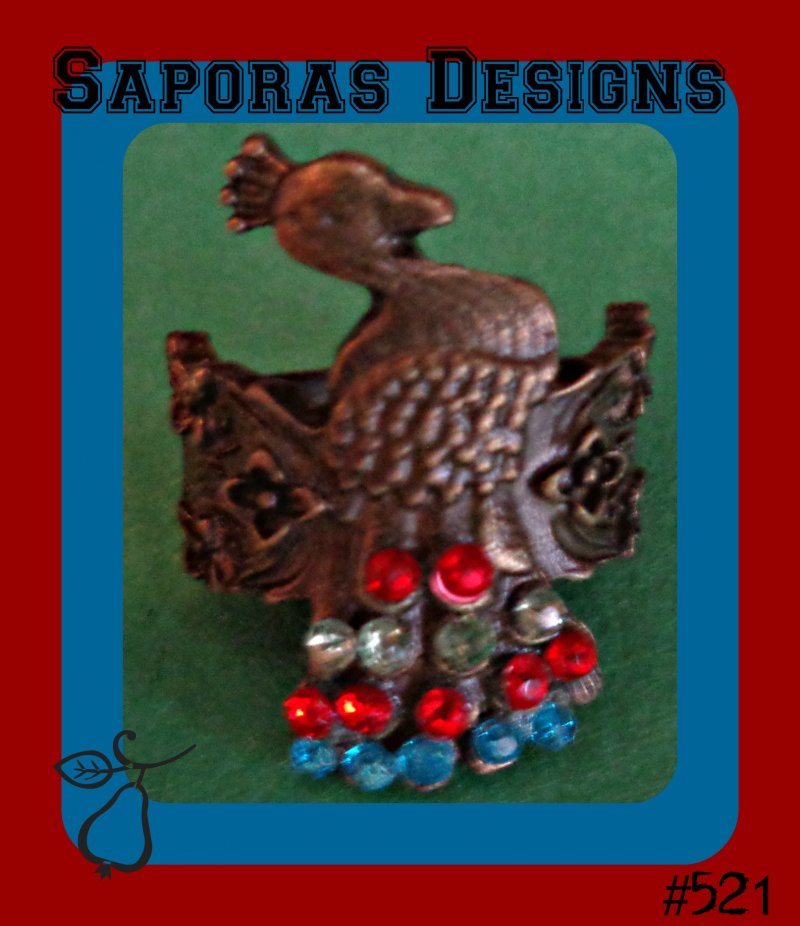 Image 0 of Antique Size 6 Peacock Design Ring With Colorful Rhinestones