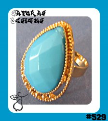 Gold Tone Egyptian Pear / Tear Drop Design Size 8 Ring With Blue Bead Adjustable