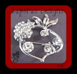 Silver Tone Strawberry Design Brooch With Clear Crystals