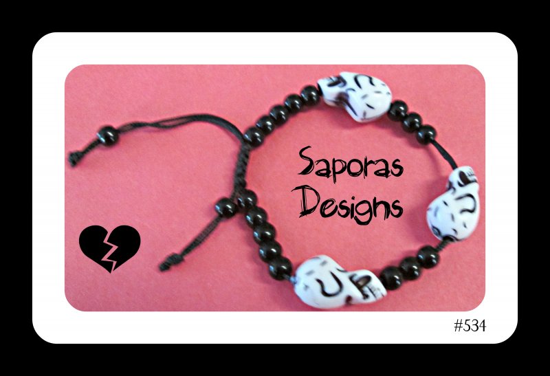 Image 0 of Handmade Black & White Beaded Skull Bracelet Gothic Punk Rock Unisex