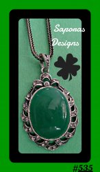 Tibetan Silver Vintage Design Necklace With Green Bead & Black Crystals