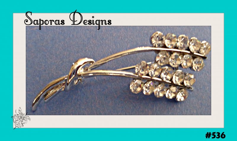 Image 0 of Silver Tone Flower Design Brooch With Clear Crystals