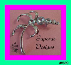 Silver Tone Flower Design Brooch With Clear Crystals