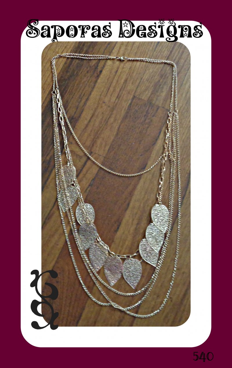 Image 0 of Gold Tone Multi-Layered Chain Sweater Necklace With Leaf Designs