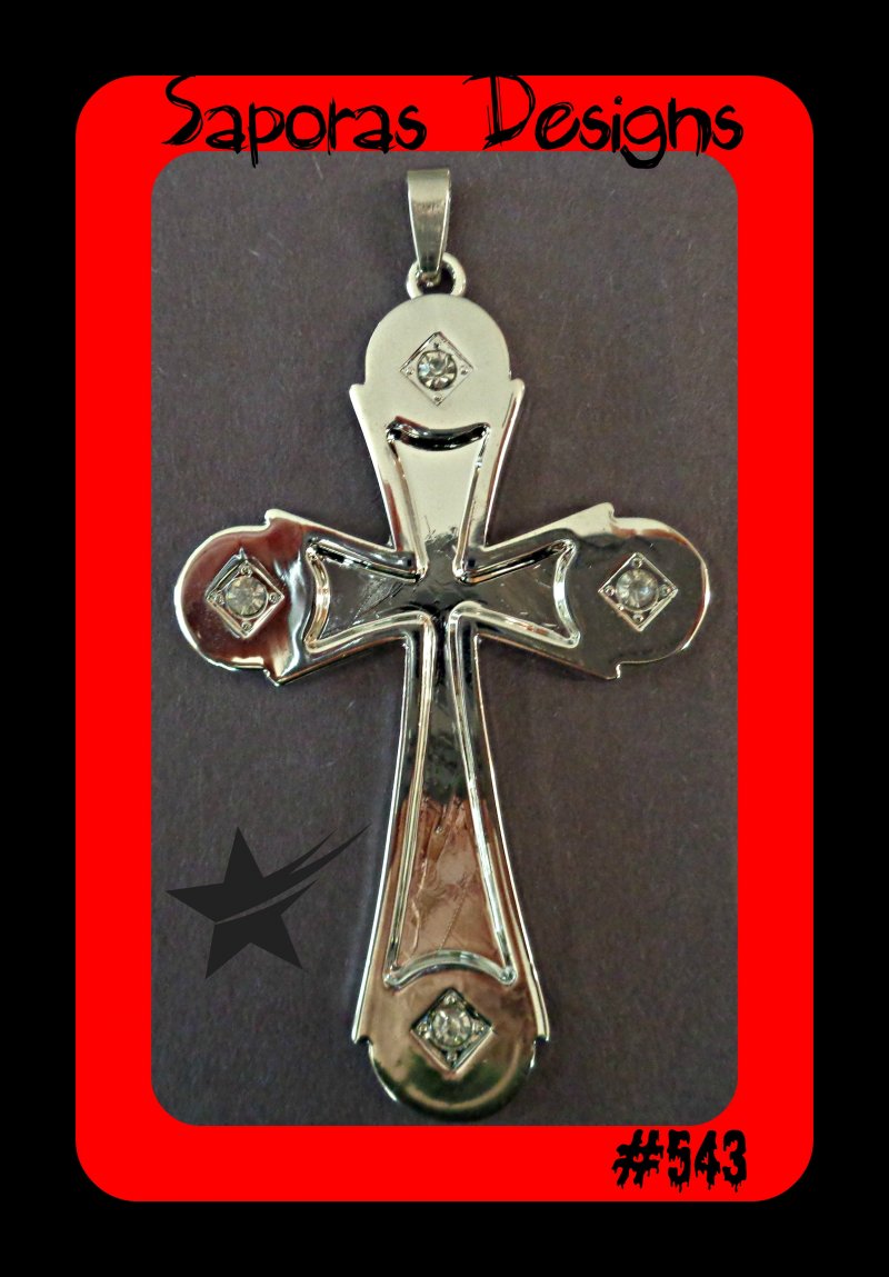 Image 0 of Silver Tone Cross Design Charm For Necklace With Clear Crystals
