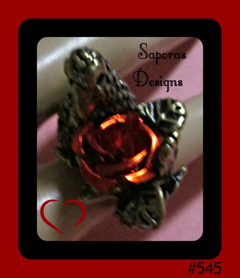 Image 0 of Antique Eagle With Red Rose Design Ring Size 5 Biker Gothic Punk Rock Style