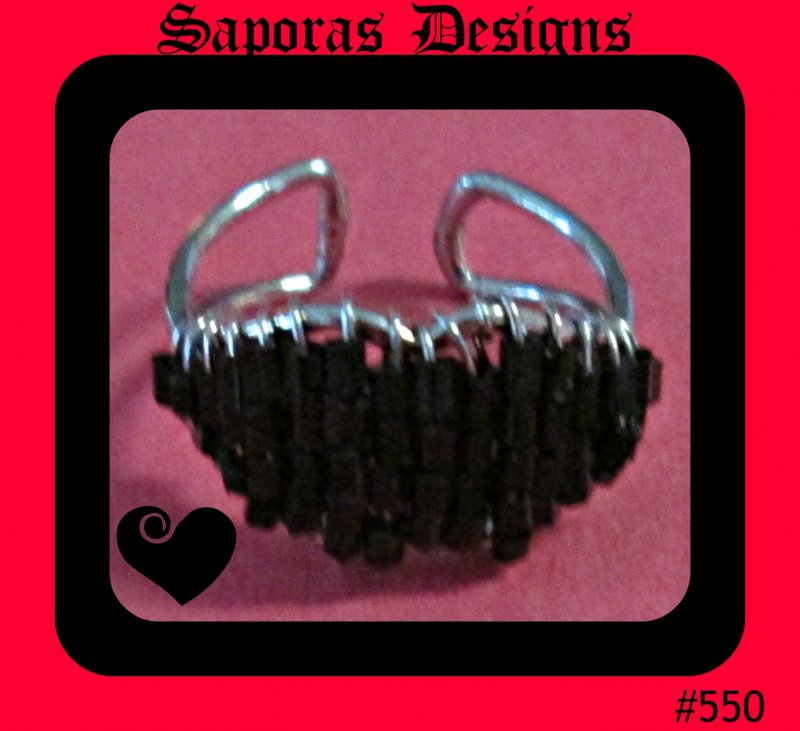 Image 0 of Handmade Black Beaded Ring Size 8.5 Native Ethnic Tribal Bohemian Design