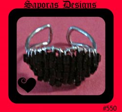 Handmade Black Beaded Ring Size 8.5 Native Ethnic Tribal Bohemian Design