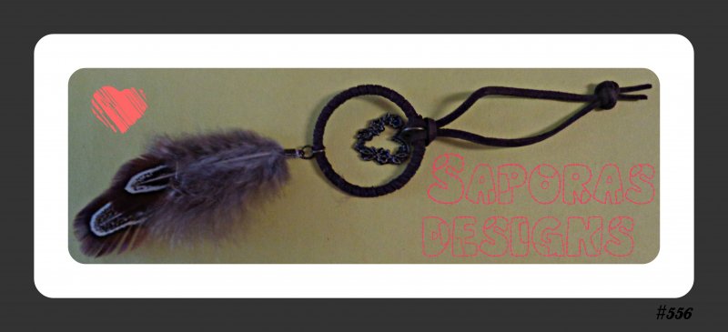 Image 0 of Handmade Brown Leather Dream Catcher With Antique Heart Charm & Feathers