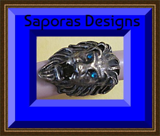 Image 0 of Wizard Of Oz Lion Design Antique Ring Size 6 With Blue Crystal Eyes