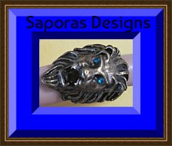 Wizard Of Oz Lion Design Antique Ring Size 6 With Blue Crystal Eyes