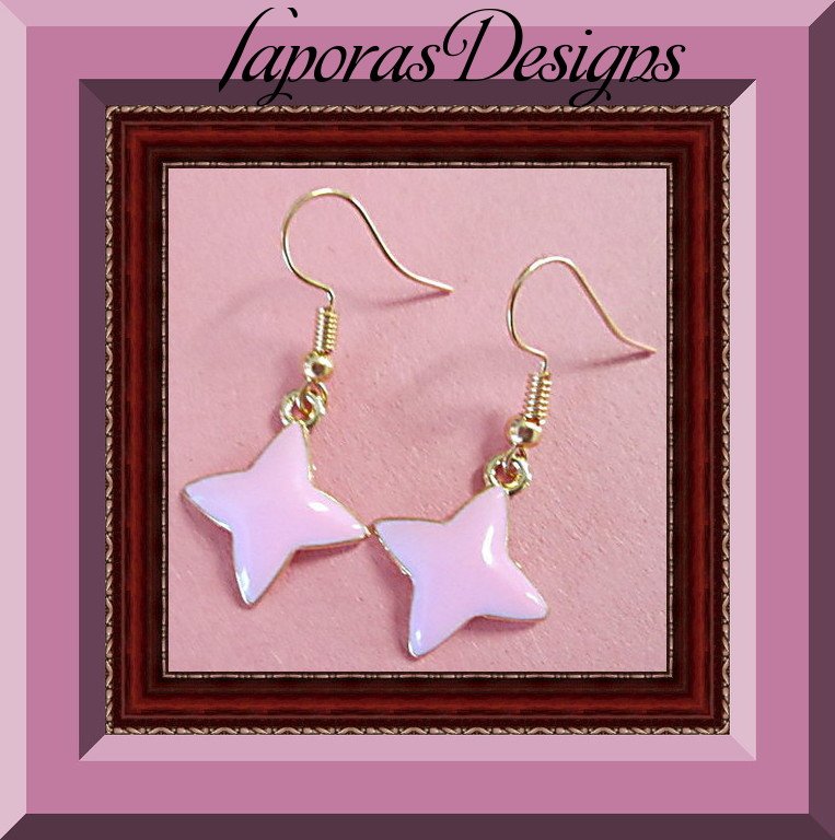 Image 0 of Pink Star Design Dangle Earrings With Gold Tone Finish