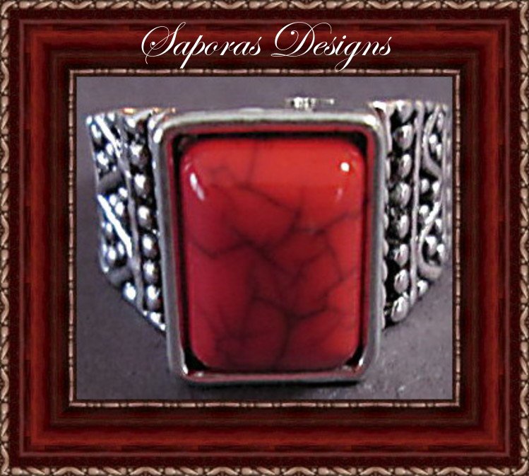 Image 0 of Tibetan Silver & Red Turquoise Size 10 Ring Native Ethnic Tribal Bohemian Design