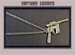 Silver Tone Gun Design Necklace Biker Gothic Punk Rock Style