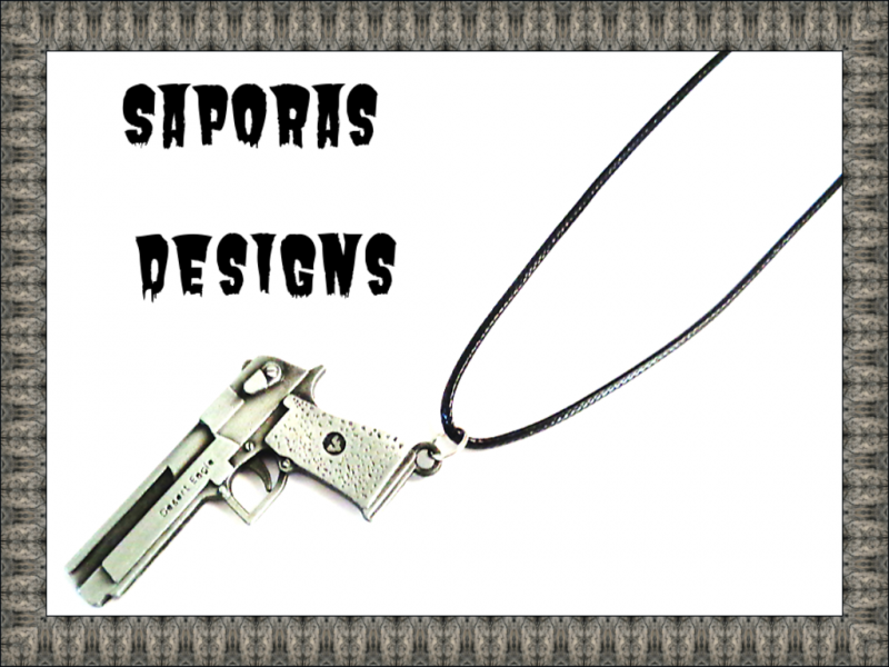 Image 0 of Silver Tone Desert Eagle Design Gun Necklace With Black Rope Chain Unisex Biker 