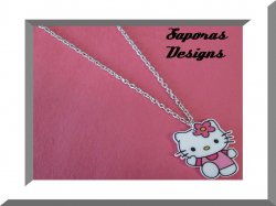 Hello Kitty Design Necklace With Silver Tone Chain