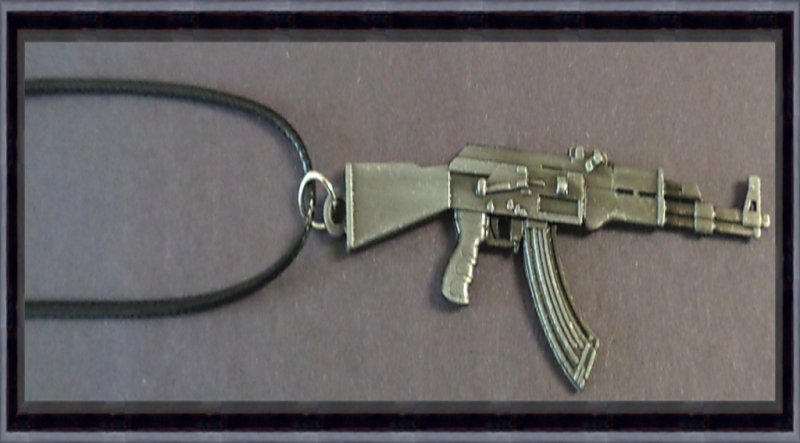 Image 0 of Gun Design Necklace With Black Rope Chain Unisex Gothic Biker Punk Rock Style