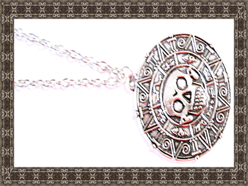 Image 0 of Vintage Silver Tone Aztec Pirates Of The Caribbean Skull Design Coin Necklace