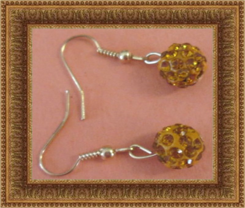 Image 0 of Gold Tone Dangle Earrings With Orange Ball Designs & Orange Crystals