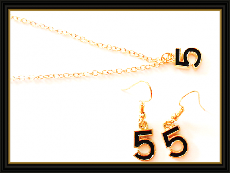 Image 0 of #5 Design Dangle Earrings & Necklace Jewelry Set Gold Tone & Black 