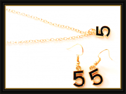 #5 Design Dangle Earrings & Necklace Jewelry Set Gold Tone & Black 