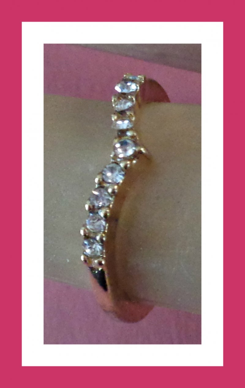 Image 0 of Size 5 Gold Tone Band Ring With Clear Crystals Classy Style
