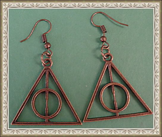 Image 0 of Antique Deathly Hallows Harry Potter Design Dangle Earrings