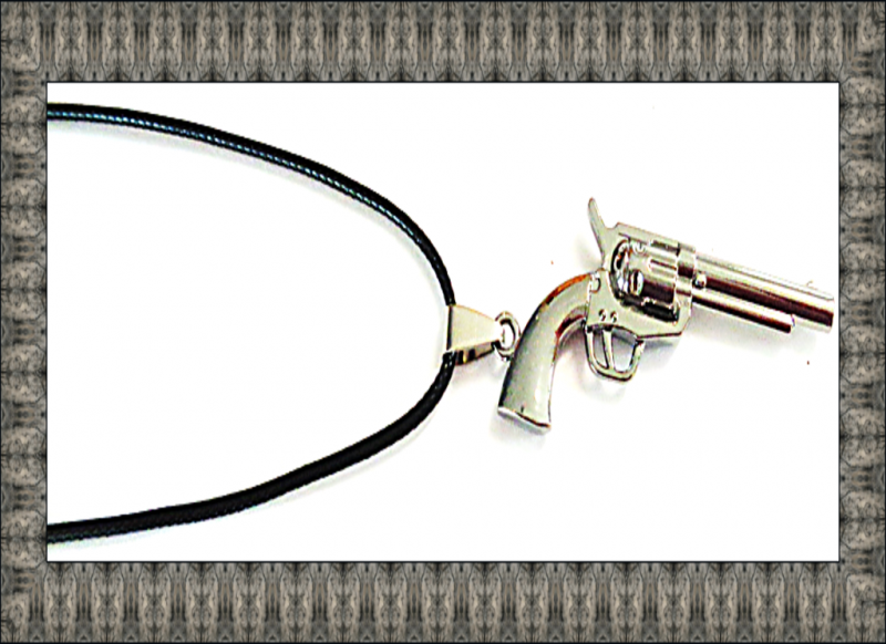 Image 0 of Silver Tone Gun Design Necklace With Black Rope Chain Biker Gothic Punk Rock 