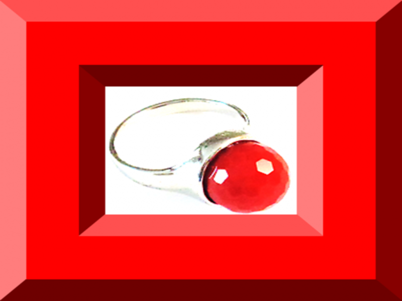 Image 0 of Silver Tone Size 8 Ring With Red Bead