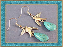 Tibetan Silver Dove Design Dangle Earrings With Turquoise Native Ethnic