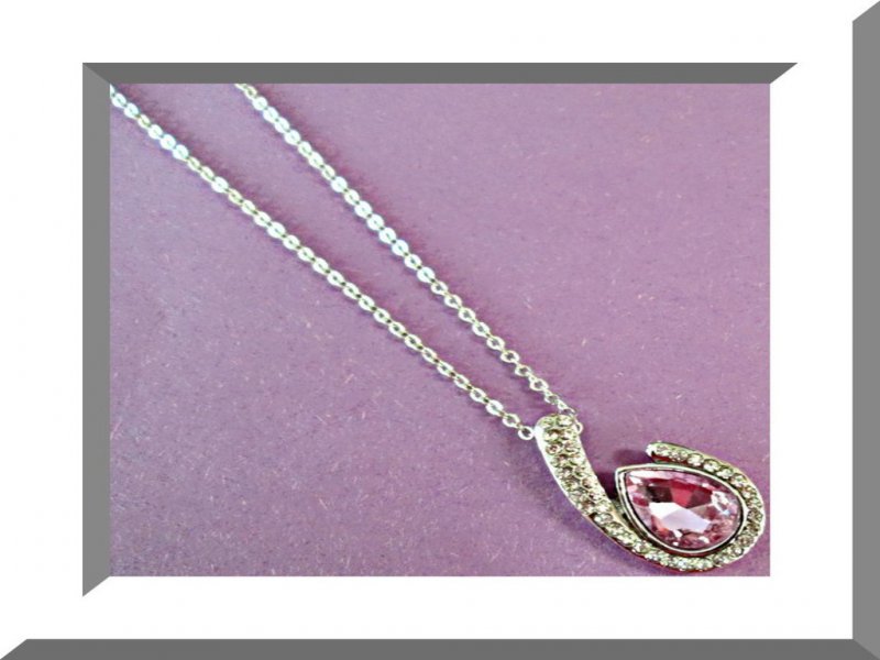 Image 0 of Silver Tone Birthstone Design Necklace With Purple & Clear Crystals Stylish Look