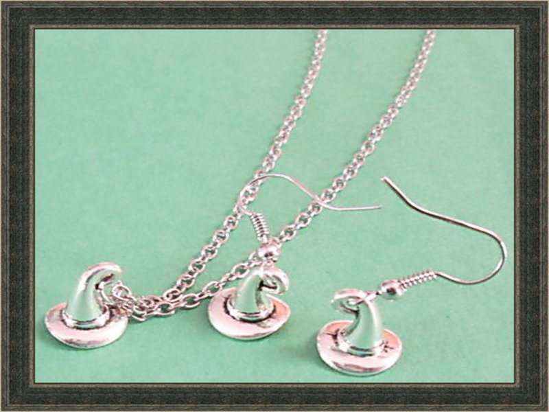Image 0 of Tibetan Silver Dangle Earrings & Necklace Jewelry Harry Potter Sorting Hat Style