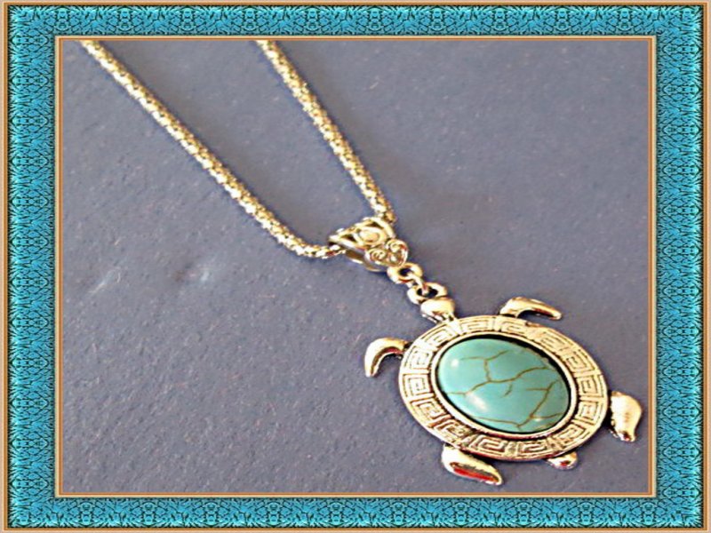 Image 0 of Tibetan Silver & Turquoise Turtle Design Necklace Native Ethnic Tribal Bohemian 