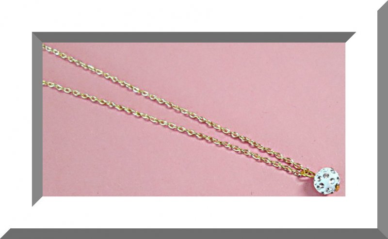 Image 0 of Gold Tone Necklace With White Ball Charm & Clear Crystals 