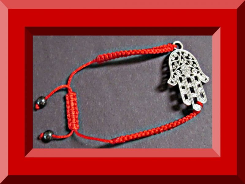 Image 0 of Handmade Palm Reader Design Bracelet With Braided Red Rope