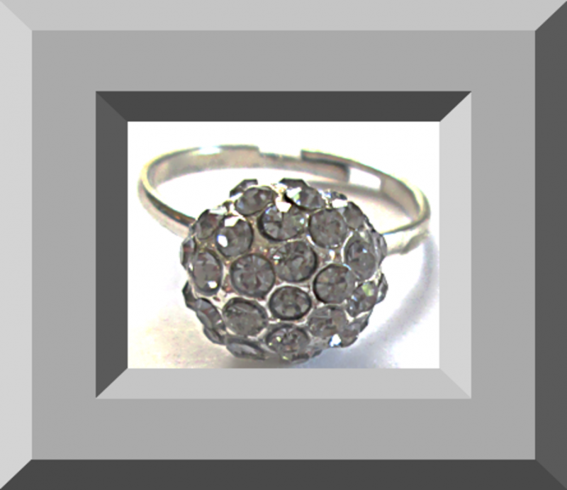Image 0 of Silver Tone Ring With Clear Crystals Size 8 & Adjustable Classy Style