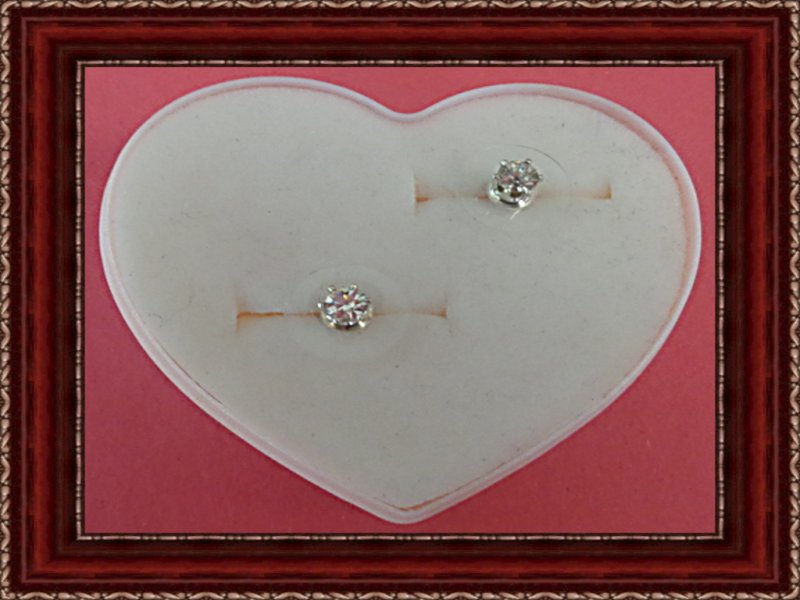 Image 0 of Silver Tone Stud Earrings With Clear Crystals & Pink Heart Box