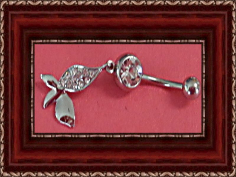 Image 0 of Silver Tone Flower Design Navel Belly Button Ring With Clear Crystals