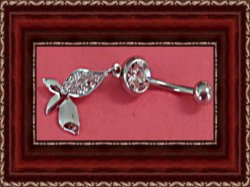 Silver Tone Flower Design Navel Belly Button Ring With Clear Crystals