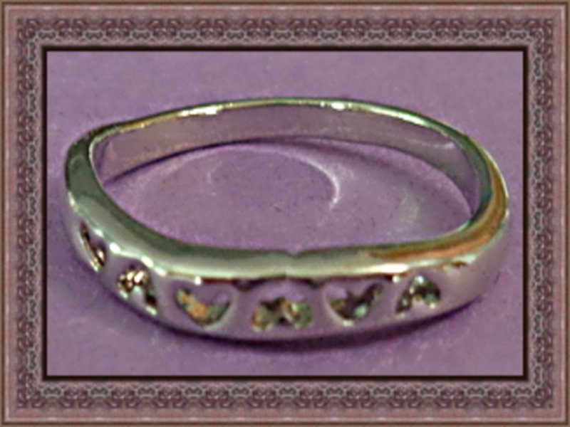 Image 0 of Silver Tone Band Ring With Hearts Size 8 