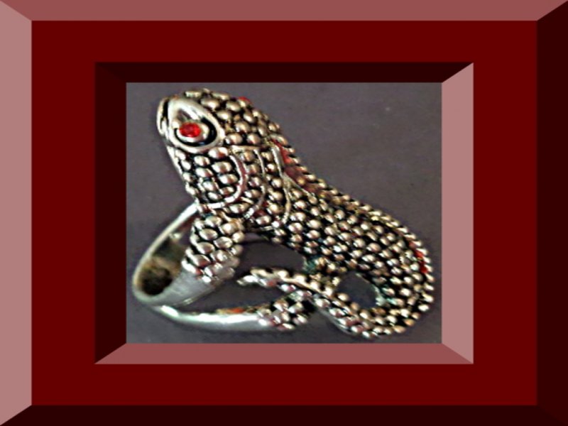 Image 0 of Tibetan Silver Lizard Design Ring With Red Crystal Eyes Size 9.5 Unisex Biker 