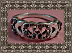 Vintage Silver Tone Heart Design Ring Size 6 With Black Crystals