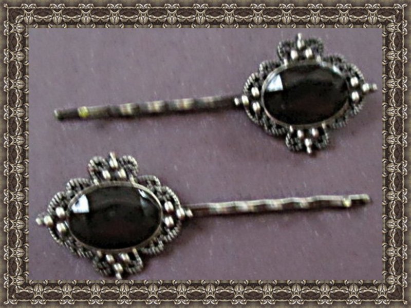 Image 0 of Vintage Bobby Pin Design Hair Bow With Black Bead Classy Style