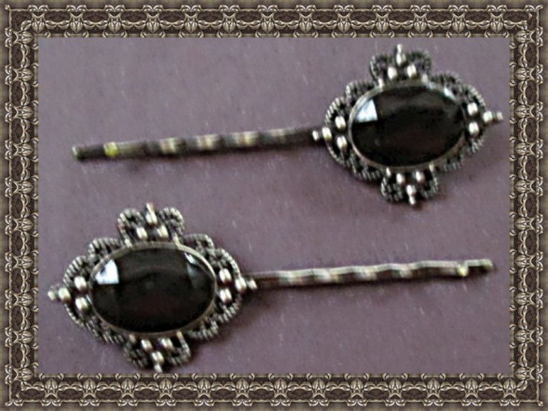 Image 0 of Vintage Bobby Pin Design Hair Bow With Black Bead Classy Style